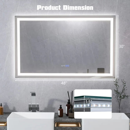 LED Wall-Mounted Bathroom Mirror with 3 Color Dimmable Lighting & Anti-Fog Function