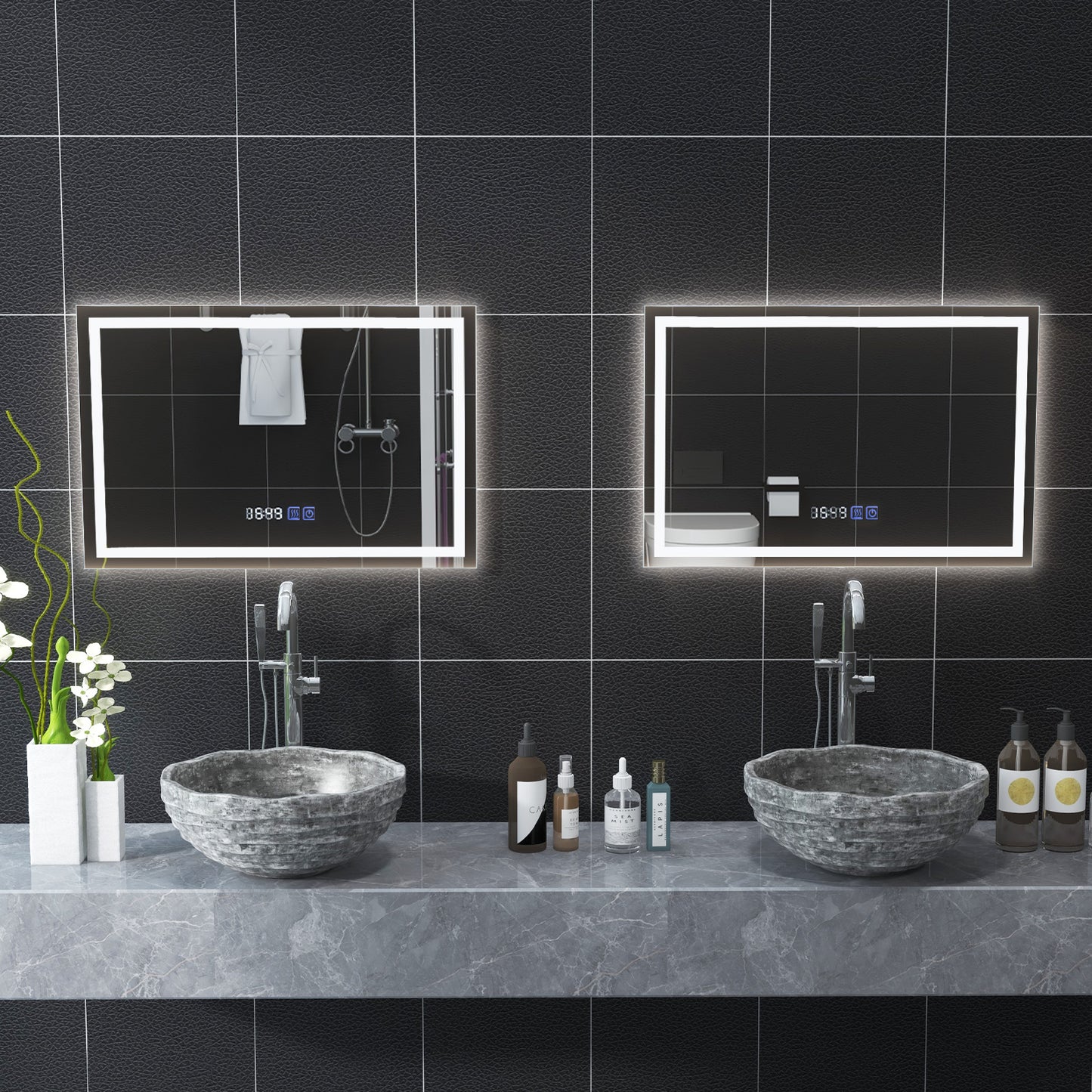 LED Wall-Mounted Bathroom Mirror with 3 Color Dimmable Lighting & Anti-Fog Function