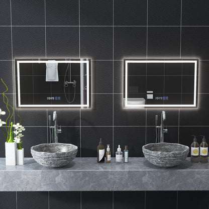 LED Wall-Mounted Bathroom Mirror with 3 Color Dimmable Lighting & Anti-Fog Function