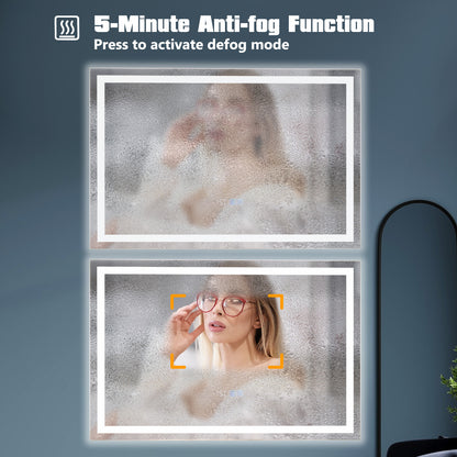 LED Wall-Mounted Bathroom Mirror with 3 Color Dimmable Lighting & Anti-Fog Function