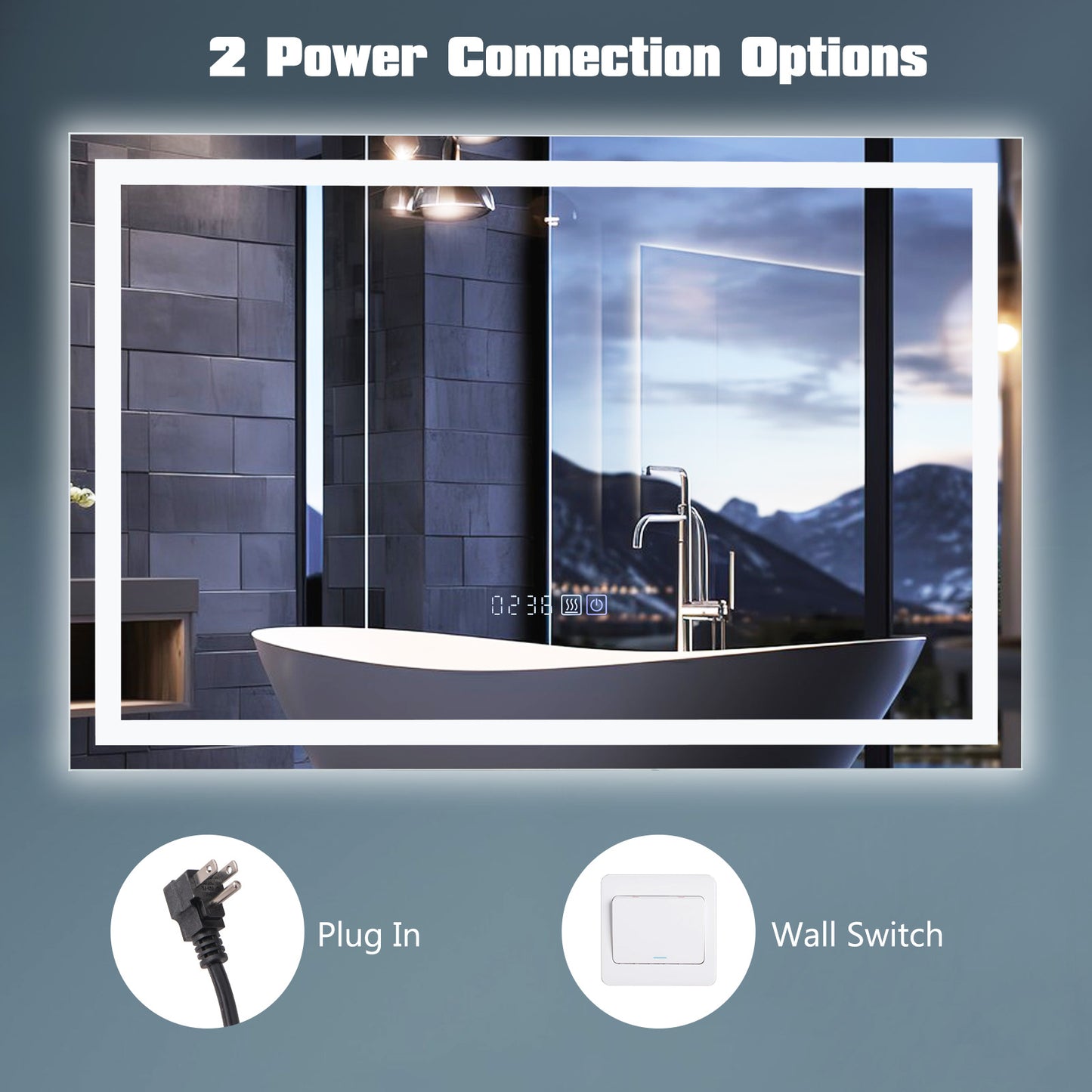 LED Wall-Mounted Bathroom Mirror with 3 Color Dimmable Lighting & Anti-Fog Function