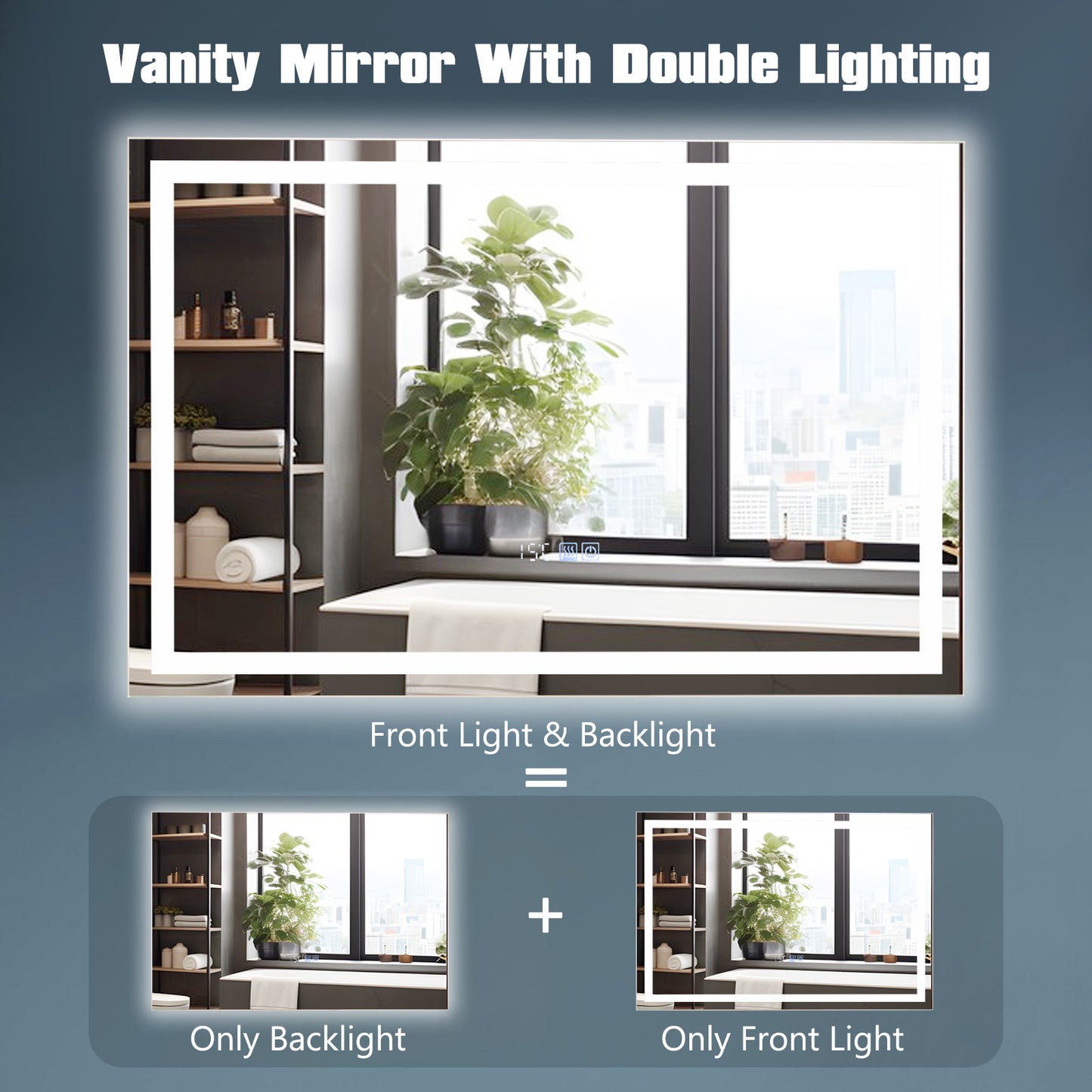 LED Wall-Mounted Bathroom Mirror with 3 Color Dimmable Lighting & Anti-Fog Function