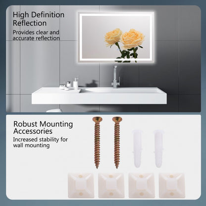 LED Wall-Mounted Bathroom Mirror with 3 Color Dimmable Lighting & Anti-Fog Function