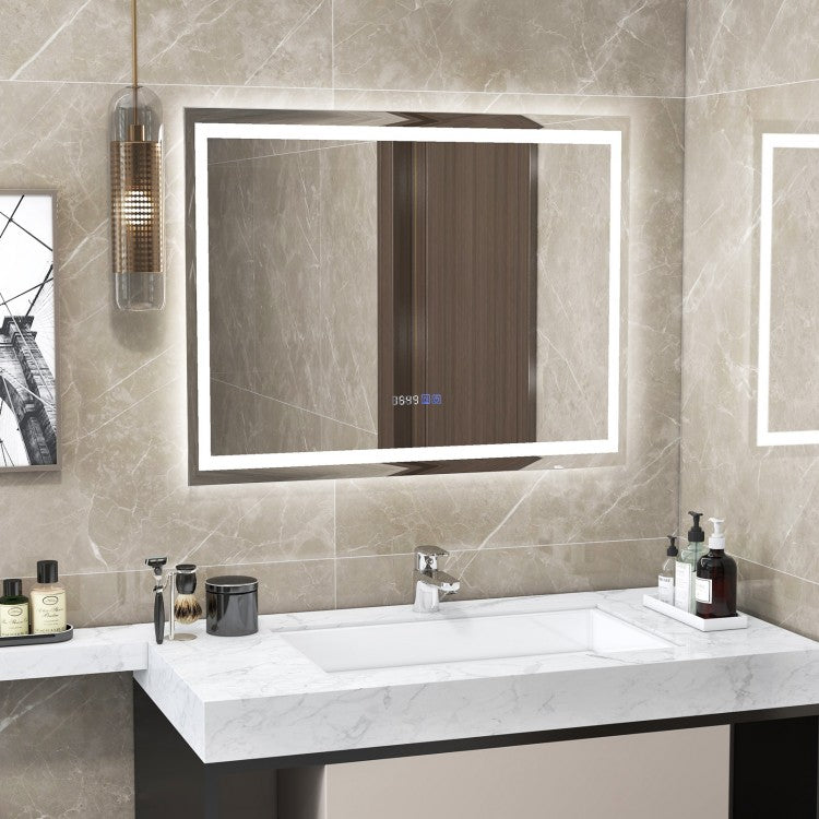 LED Wall-Mounted Bathroom Mirror with 3 Color Dimmable Lighting & Anti-Fog Function