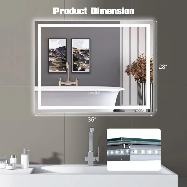 LED Wall-Mounted Bathroom Mirror with 3 Color Dimmable Lighting & Anti-Fog Function