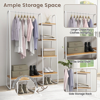 Freestanding Clothes Rack with Metal Frame and 5-Tier Storage Tower in White – Multifunctional Organizer for Bedroom, Closet, Entryway