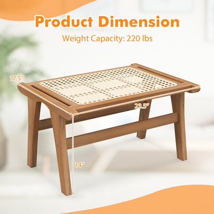 Handwoven Rattan Ottoman Footstool in Natural Teak Wood for Indoor Seating