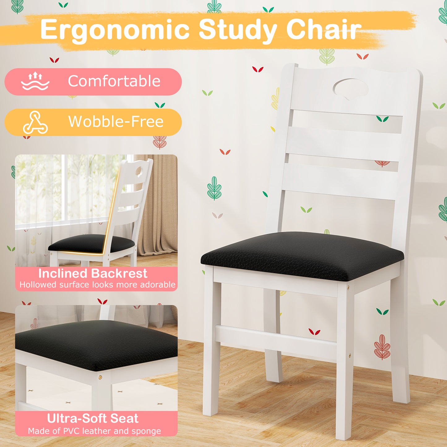 Durable Twin House Bed with 2 Storage Drawers, Windmill Design & Study Chair - White