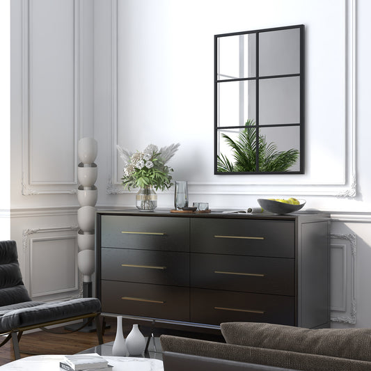 Modern 3 Layered Decorative Wall Mirror with Black Metal Frame for Living Room and Dining Room