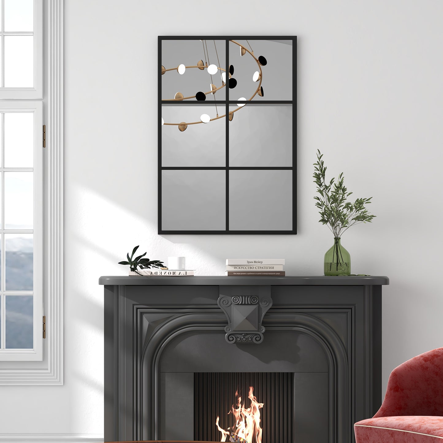 Modern 3 Layered Decorative Wall Mirror with Black Metal Frame for Living Room and Dining Room