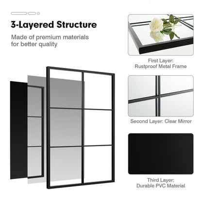Modern 3 Layered Decorative Wall Mirror with Black Metal Frame for Living Room and Dining Room
