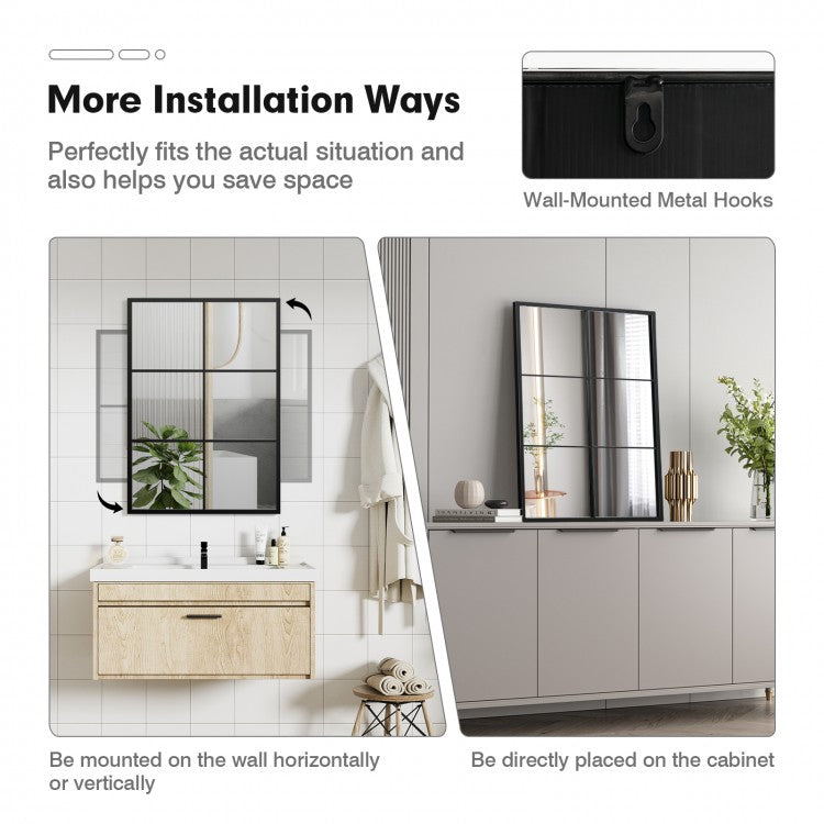 Modern 3 Layered Decorative Wall Mirror with Black Metal Frame for Living Room and Dining Room
