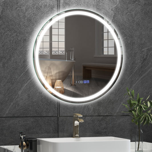 24 Inch LED Bathroom Mirror with Anti-Fog, 3 Color Lighting & Temperature Display