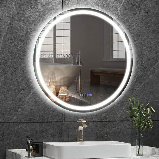 32 Inch LED Bathroom Mirror with Anti-Fog, 3 Color Lighting & Temperature Display
