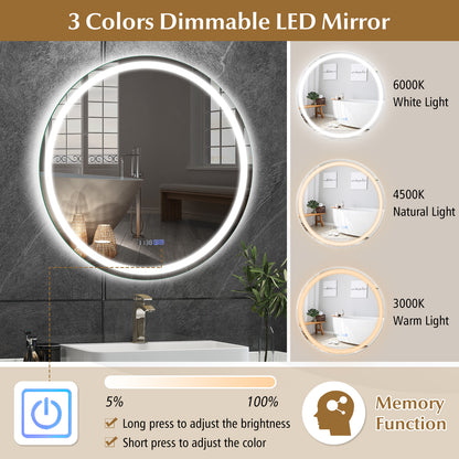32 Inch LED Bathroom Mirror with Anti-Fog, 3 Color Lighting & Temperature Display