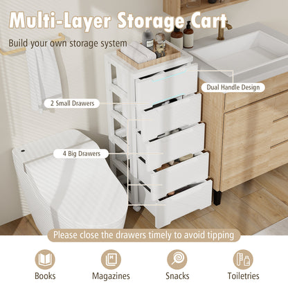 Multi-Drawer Rolling Organizer Cabinet with Lockable Wheels and Elevated Base – 6 Drawers