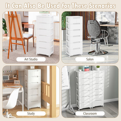 Multi-Drawer Rolling Organizer Cabinet with Lockable Wheels and Elevated Base – 7 Drawers