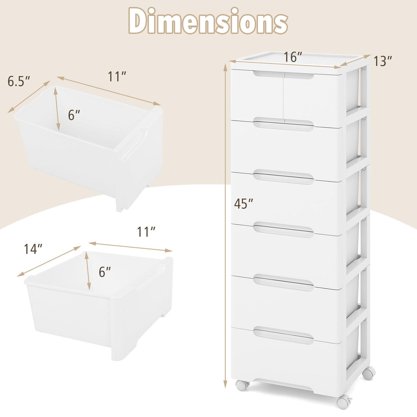 Multi-Drawer Rolling Organizer Cabinet with Lockable Wheels and Elevated Base – 7 Drawers