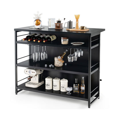 Multi-Level Kitchen Island Table with Wine Rack and Foot Bar - Black