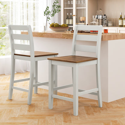 Pair of Counter Height Bar Stools Featuring Supportive Inclined Back and Built-In Footrest
