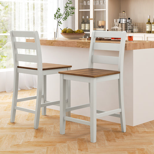 Pair of Counter Height Bar Stools Featuring Supportive Inclined Back and Built-In Footrest