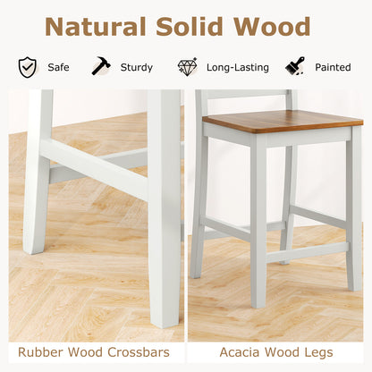 Pair of Counter Height Bar Stools Featuring Supportive Inclined Back and Built-In Footrest