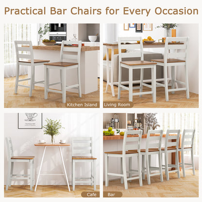 Pair of Counter Height Bar Stools Featuring Supportive Inclined Back and Built-In Footrest