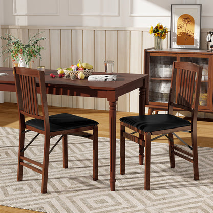 Foldable Dining Chairs with Leather Upholstered Seat and Padded Cushion - Set of 2