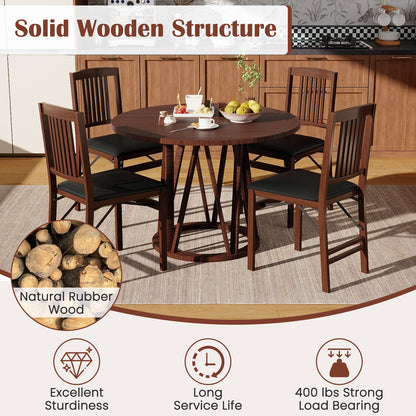 Foldable Dining Chairs with Leather Upholstered Seat and Padded Cushion - Set of 2