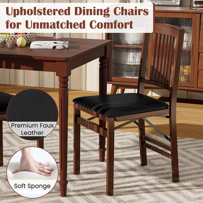 Foldable Dining Chairs with Leather Upholstered Seat and Padded Cushion - Set of 2