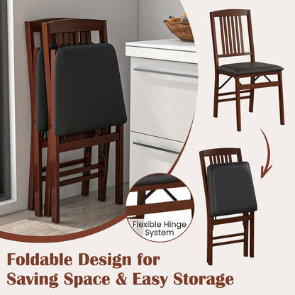 Foldable Dining Chairs with Leather Upholstered Seat and Padded Cushion - Set of 2