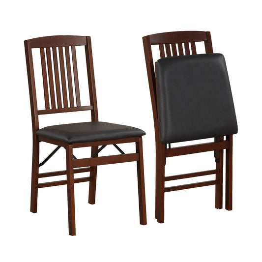 Foldable Dining Chairs with Leather Upholstered Seat and Padded Cushion - Set of 2