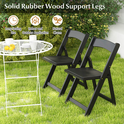 Foldable Dining Chairs with Rubber Wood Legs and Padded Leather Seat - Black, Set of 4