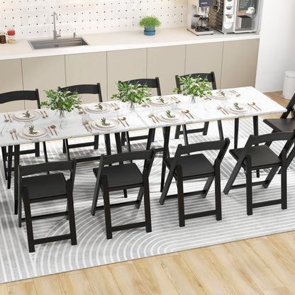 Foldable Dining Chairs with Rubber Wood Legs and Padded Leather Seat - Black, Set of 4