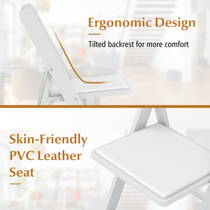 Foldable Dining Chairs with Rubber Wood Legs and Padded Leather Seat - White, Set of 4