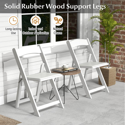 Foldable Dining Chairs with Rubber Wood Legs and Padded Leather Seat - White, Set of 4