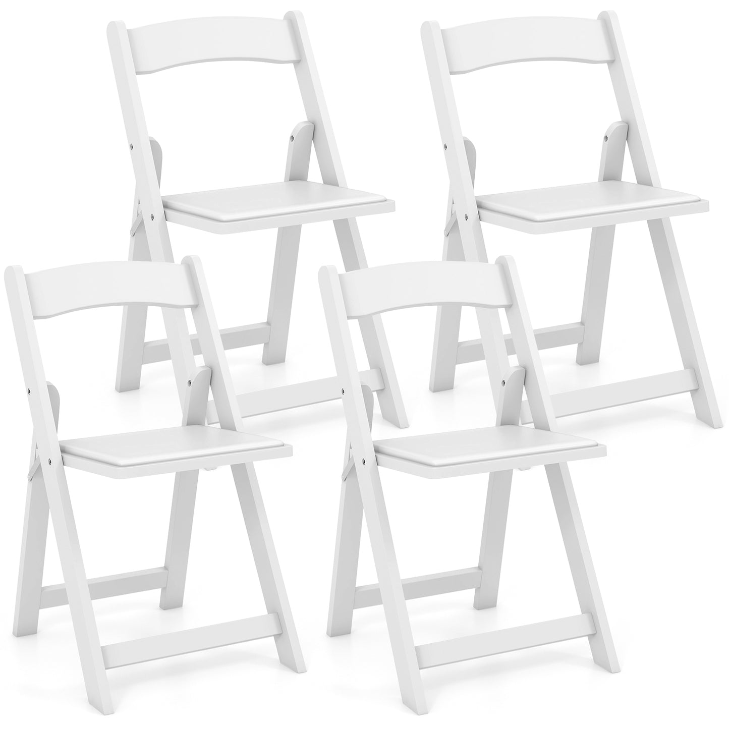 Foldable Dining Chairs with Rubber Wood Legs and Padded Leather Seat - White, Set of 4