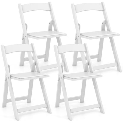 Foldable Dining Chairs with Rubber Wood Legs and Padded Leather Seat - White, Set of 4