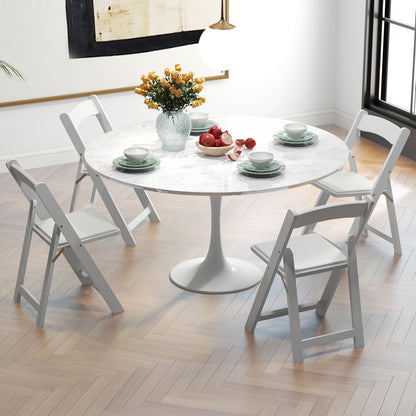 Foldable Dining Chairs with Rubber Wood Legs and Padded Leather Seat - White, Set of 4