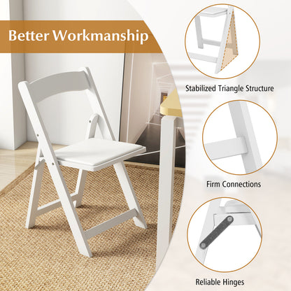 Foldable Dining Chairs with Rubber Wood Legs and Padded Leather Seat - White, Set of 4