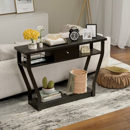 Elegant Console Table with Storage Drawer and Open Shelf for Hallway or Living Room - Black