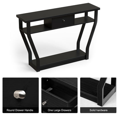 Elegant Console Table with Storage Drawer and Open Shelf for Hallway or Living Room - Black