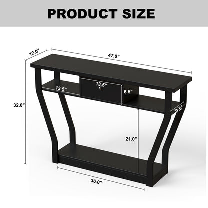 Elegant Console Table with Storage Drawer and Open Shelf for Hallway or Living Room - Black