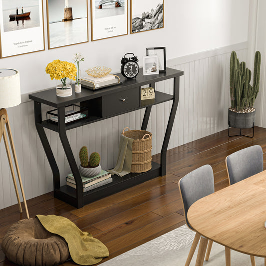 Elegant Console Table with Storage Drawer and Open Shelf for Hallway or Living Room - Black