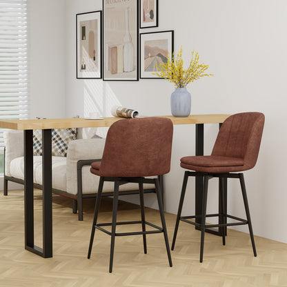 27" Swivel Bar Stools with Luxurious PU Leather Padded Seat and Counter Height Design, Set of 2