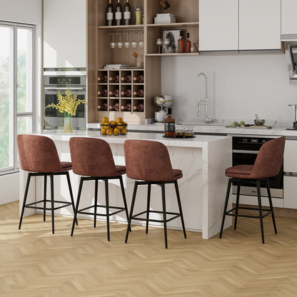 27" Swivel Bar Stools with Luxurious PU Leather Padded Seat and Counter Height Design, Set of 2