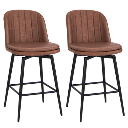 27" Swivel Bar Stools with Luxurious PU Leather Padded Seat and Counter Height Design, Set of 2