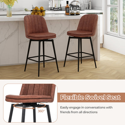 27" Swivel Bar Stools with Luxurious PU Leather Padded Seat and Counter Height Design, Set of 2