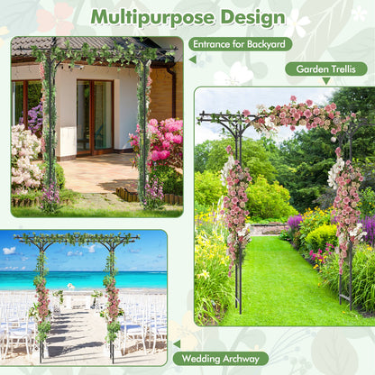 6.8 Feet Metal Garden Arbor with Elegant Trellises for Climbing Plants, Vines, and Roses