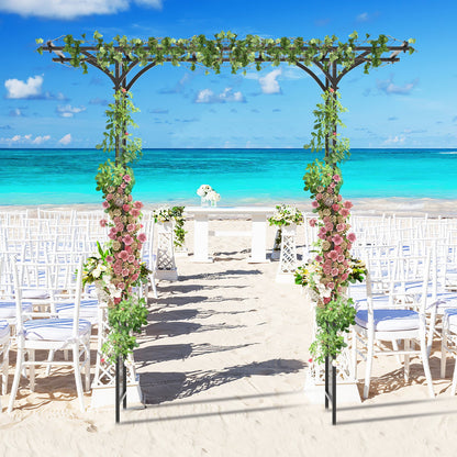 6.8 Feet Metal Garden Arbor with Elegant Trellises for Climbing Plants, Vines, and Roses